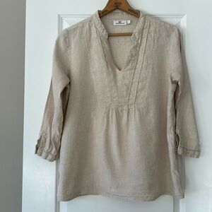 Vineyard Vines Oatmeal Linen/Cotton Peasant Blouse Sz Lg + MEASUREMENTS!